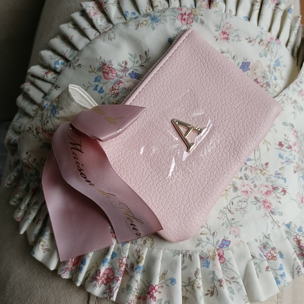 Maison de Fleur initial "A" pink faux leather pouch